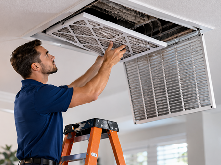 Technician inspecting air vent