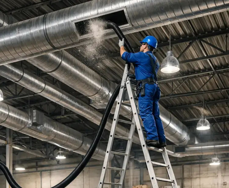 technician cleaning air ducts using vacuum hose