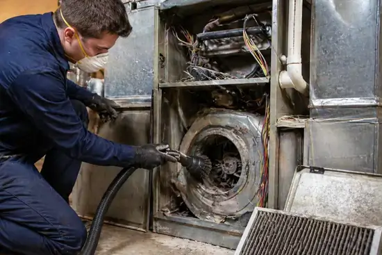 technician cleaning furnace